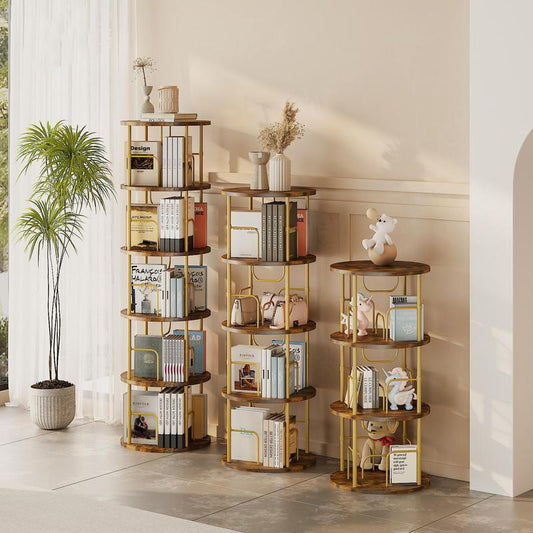Rotating Bookshelf 3-5 Tier Spinning Bookshelf Tower 360° Display Unique Round Bookcase for Home Study and Office Organization Furniture Stand