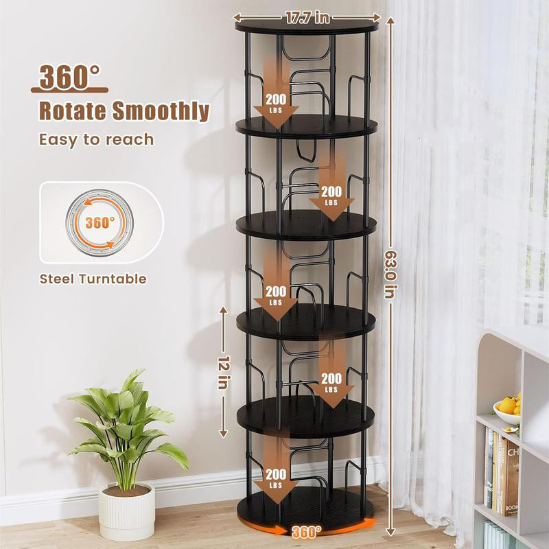 Rotating Bookshelf 3-5 Tier Spinning Bookshelf Tower 360° Display Unique Round Bookcase for Home Study and Office Organization Furniture Stand