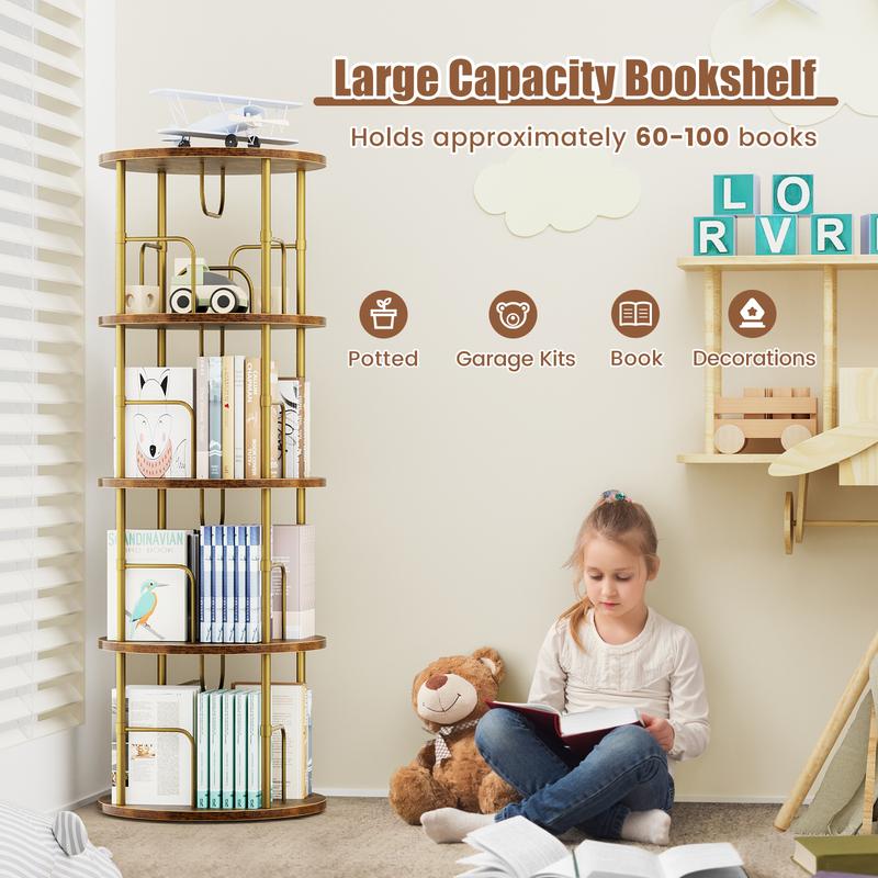 Rotating Bookshelf 3-5 Tier Spinning Bookshelf Tower 360° Display Unique Round Bookcase for Home Study and Office Organization Furniture Stand