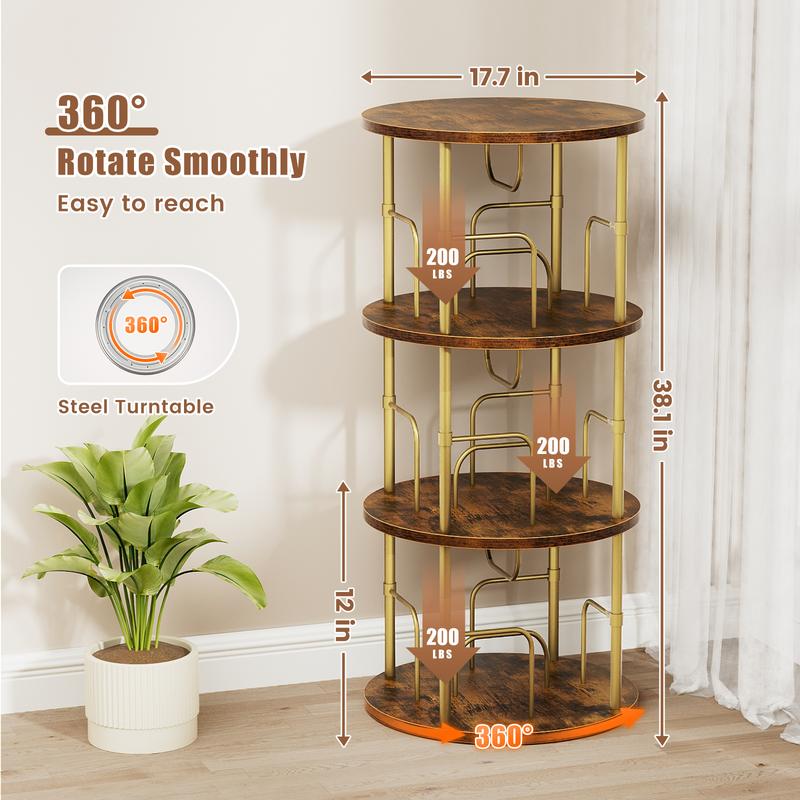 Rotating Bookshelf 3-5 Tier Spinning Bookshelf Tower 360° Display Unique Round Bookcase for Home Study and Office Organization Furniture Stand