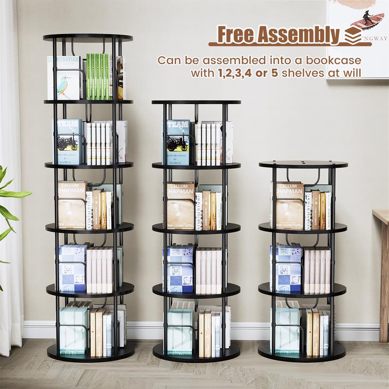 Rotating Bookshelf 3-5 Tier Spinning Bookshelf Tower 360° Display Unique Round Bookcase for Home Study and Office Organization Furniture Stand