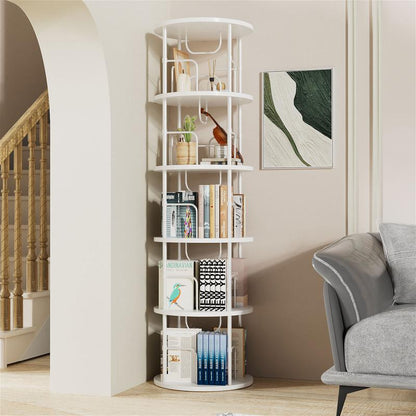 Rotating Bookshelf 3-5 Tier Spinning Bookshelf Tower 360° Display Unique Round Bookcase for Home Study and Office Organization Furniture Stand
