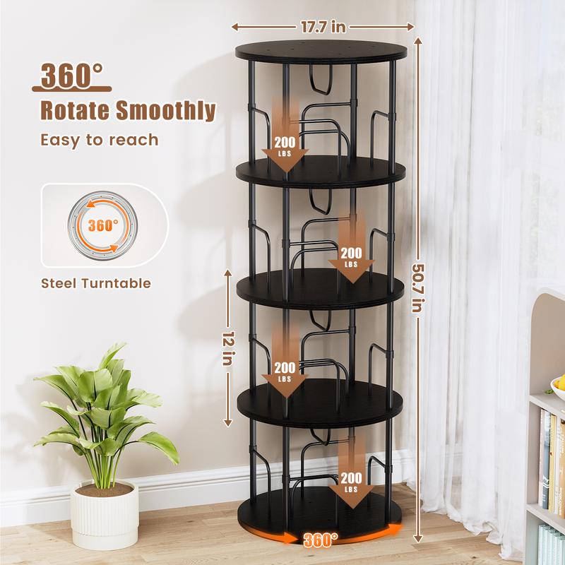 Rotating Bookshelf 3-5 Tier Spinning Bookshelf Tower 360° Display Unique Round Bookcase for Home Study and Office Organization Furniture Stand