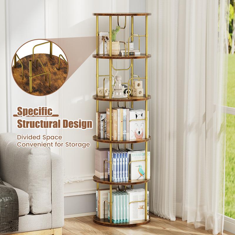 Rotating Bookshelf 3-5 Tier Spinning Bookshelf Tower 360° Display Unique Round Bookcase for Home Study and Office Organization Furniture Stand