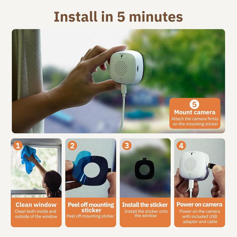 3MP 2K WiFi Window Security Camera – Dual-Band 2.4G/5G, Color Night Vision, Person & Motion Detection, 24/7 Recording, Easy Install