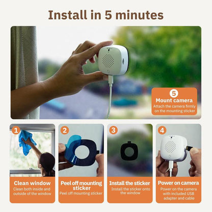 3MP 2K WiFi Window Security Camera – Dual-Band 2.4G/5G, Color Night Vision, Person & Motion Detection, 24/7 Recording, Easy Install