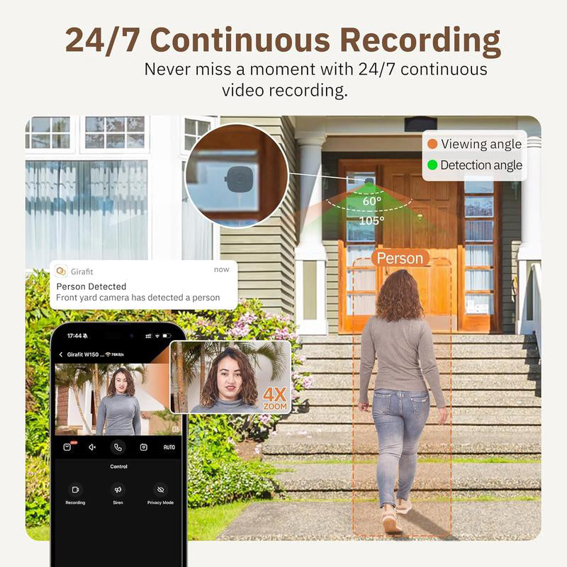 3MP 2K WiFi Window Security Camera – Dual-Band 2.4G/5G, Color Night Vision, Person & Motion Detection, 24/7 Recording, Easy Install