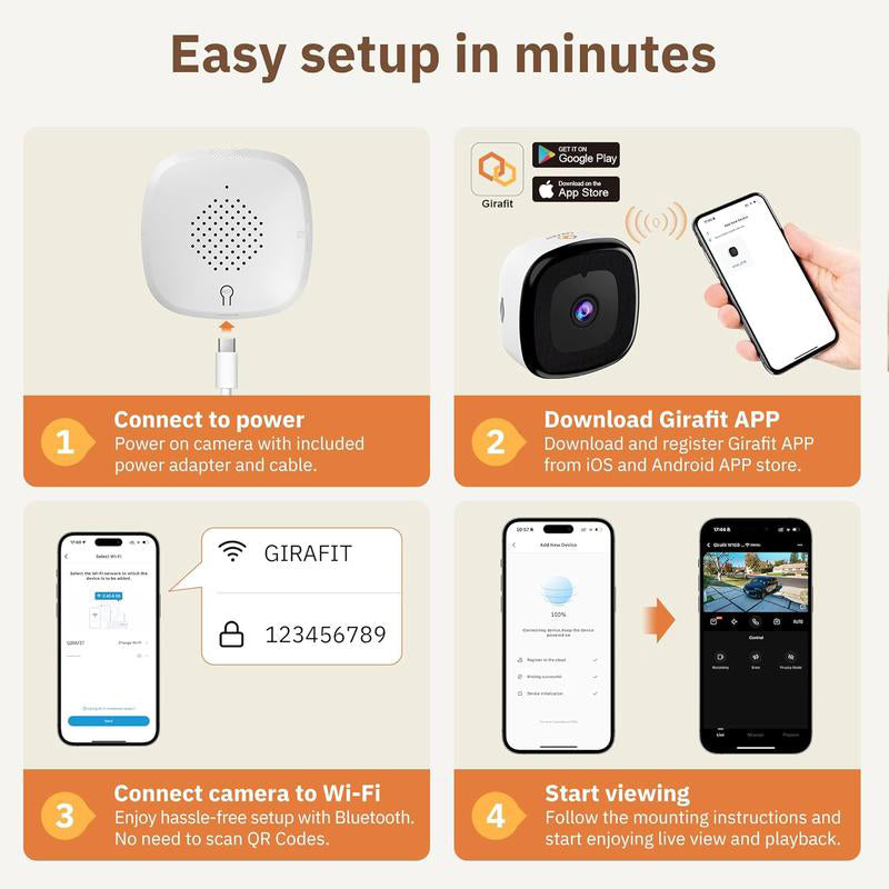 3MP 2K WiFi Window Security Camera – Dual-Band 2.4G/5G, Color Night Vision, Person & Motion Detection, 24/7 Recording, Easy Install