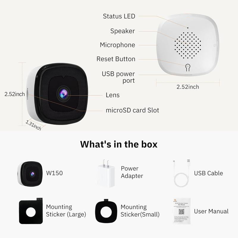 3MP 2K WiFi Window Security Camera – Dual-Band 2.4G/5G, Color Night Vision, Person & Motion Detection, 24/7 Recording, Easy Install